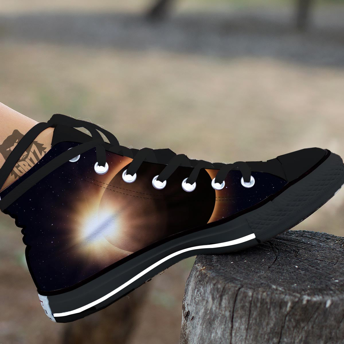 Eclipse Total Solar Print Black High Top Shoes-grizzshop