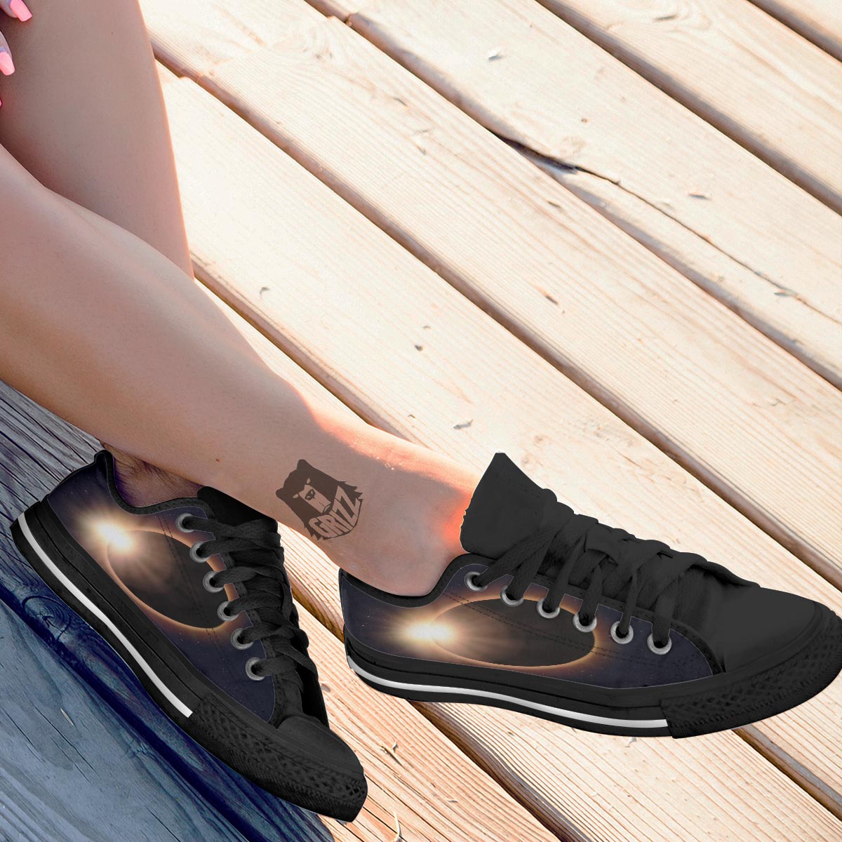 Eclipse Total Solar Print Black Low Top Shoes-grizzshop