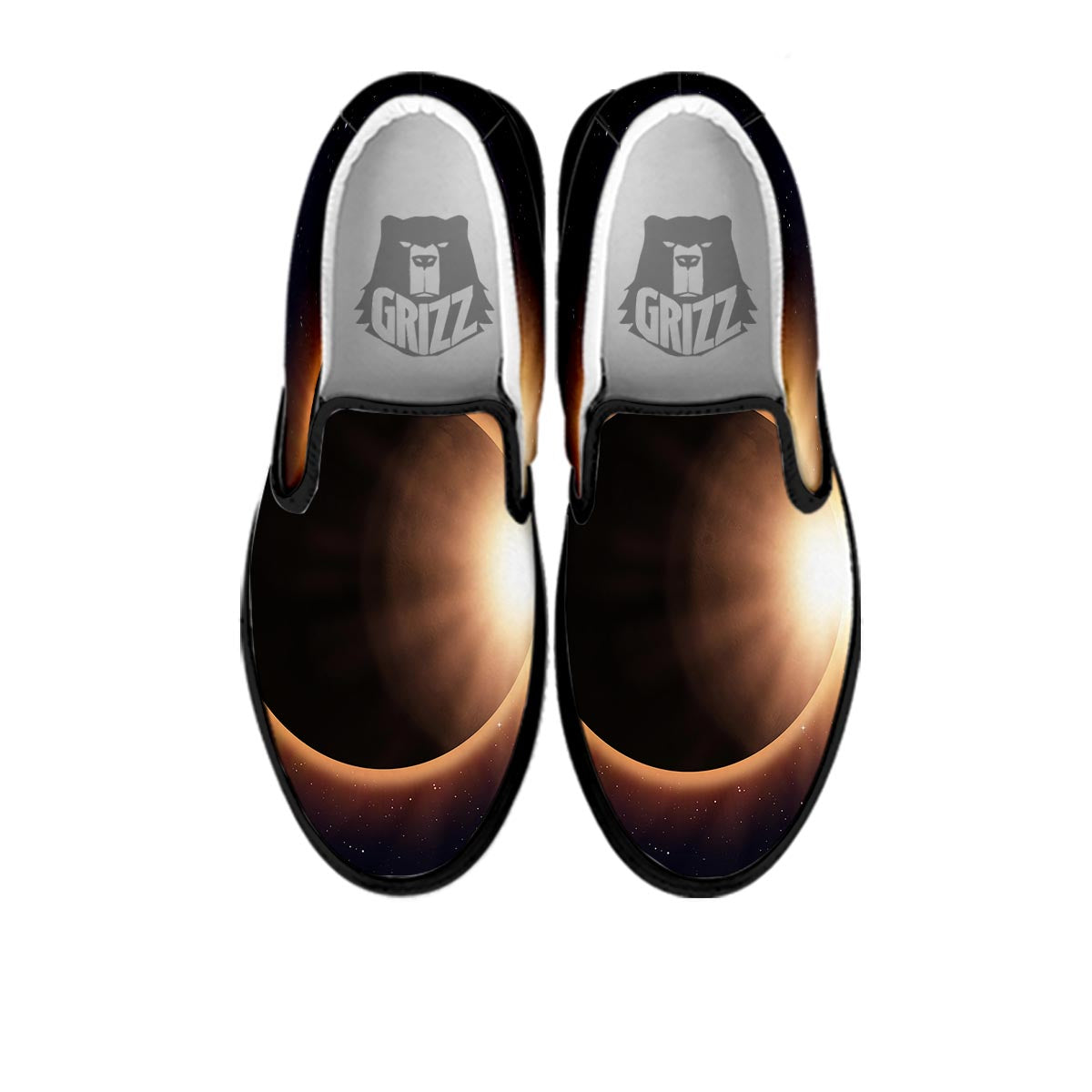 Eclipse Total Solar Print Black Slip On Shoes-grizzshop