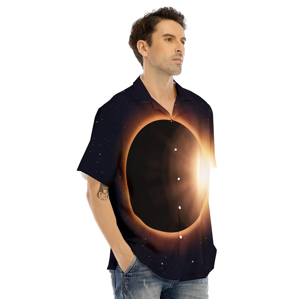 Eclipse Total Solar Print Men's Hawaiian Shirt-grizzshop