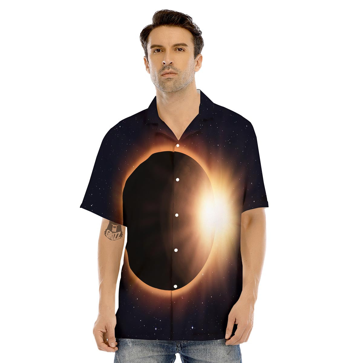 Eclipse Total Solar Print Men's Hawaiian Shirt-grizzshop