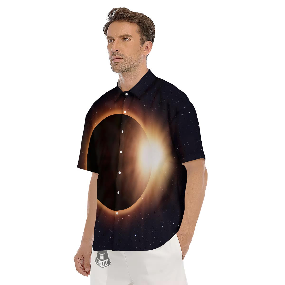 Eclipse Total Solar Print Men's Short Sleeve Shirts-grizzshop