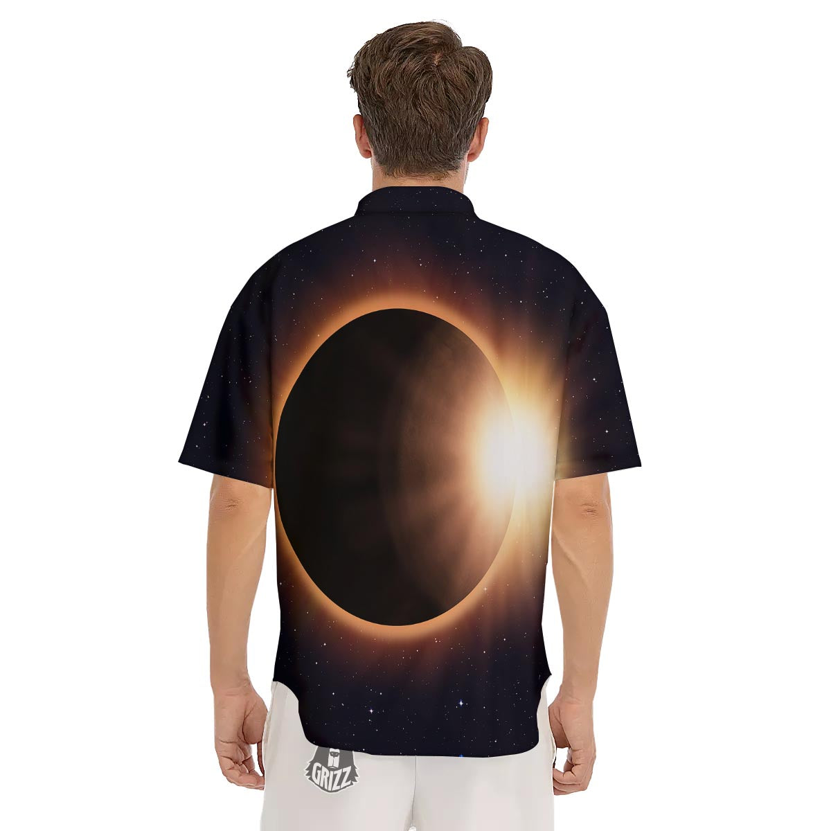Eclipse Total Solar Print Men's Short Sleeve Shirts-grizzshop