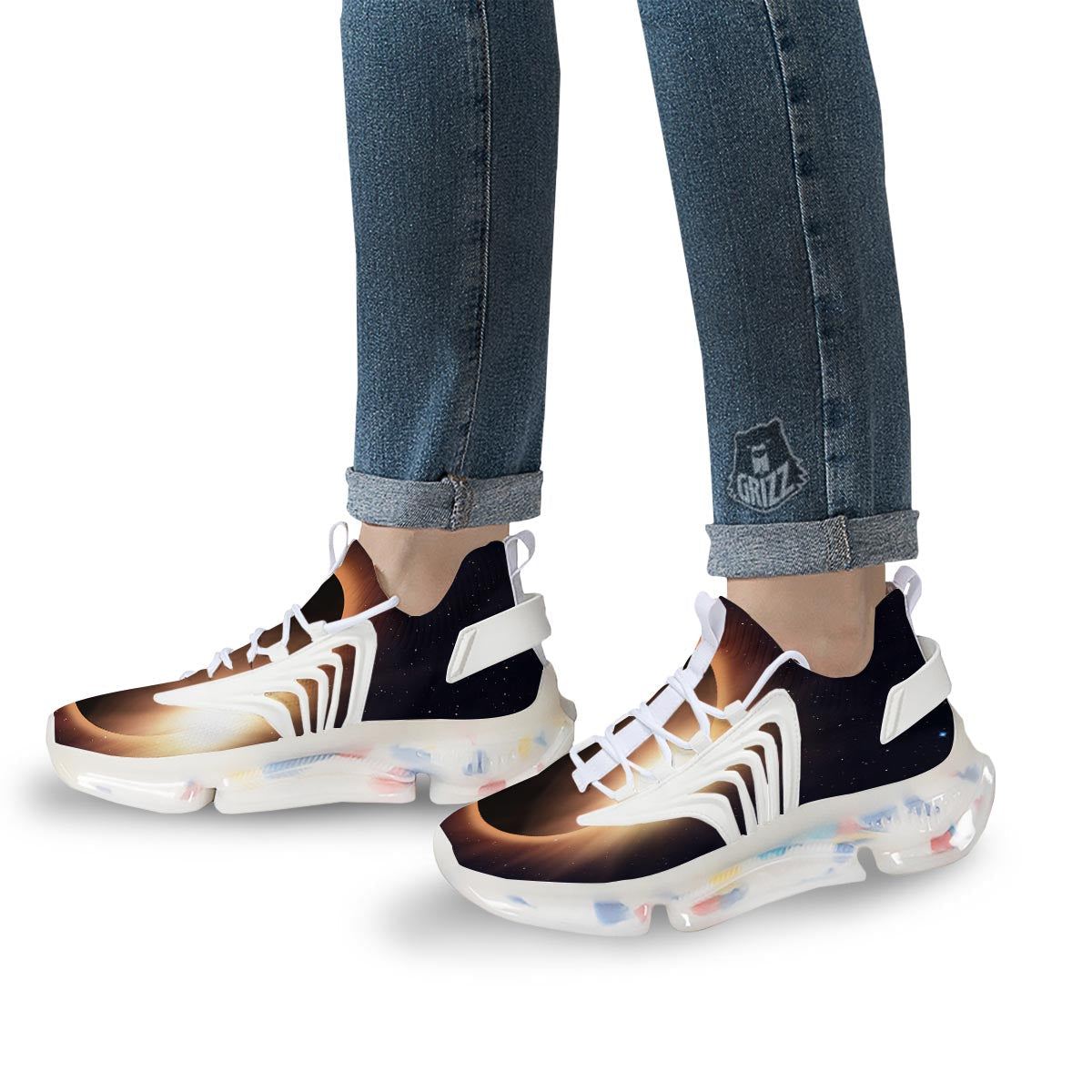 Eclipse Total Solar Print White Gym Shoes-grizzshop