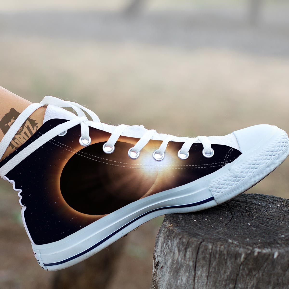 Eclipse Total Solar Print White High Top Shoes-grizzshop