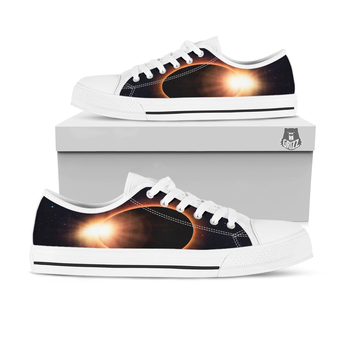 Eclipse Total Solar Print White Low Top Shoes-grizzshop