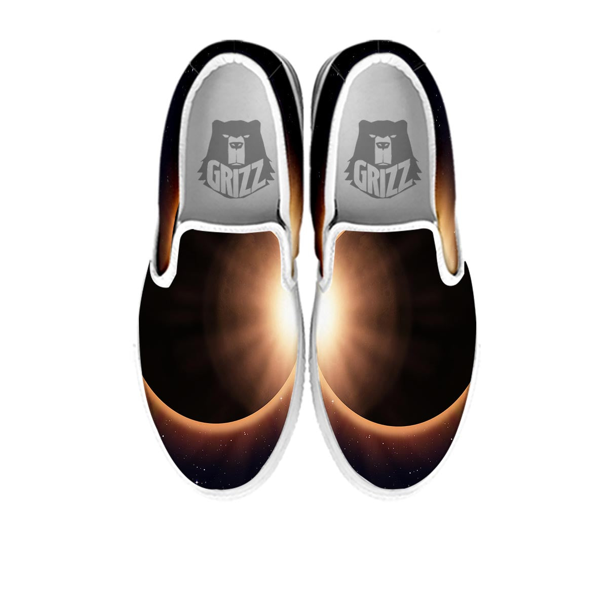 Eclipse Total Solar Print White Slip On Shoes-grizzshop