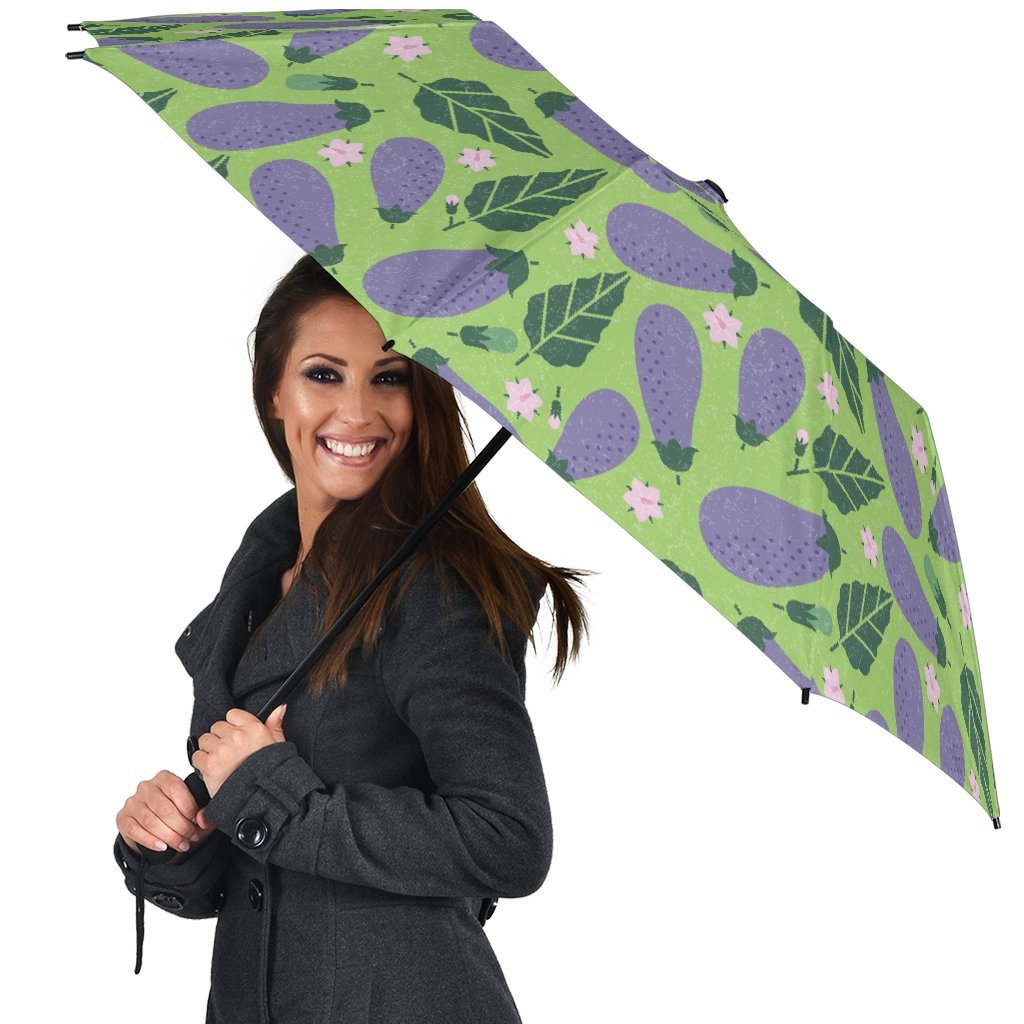 Eggplant Cute Pattern Print Automatic Foldable Umbrella-grizzshop