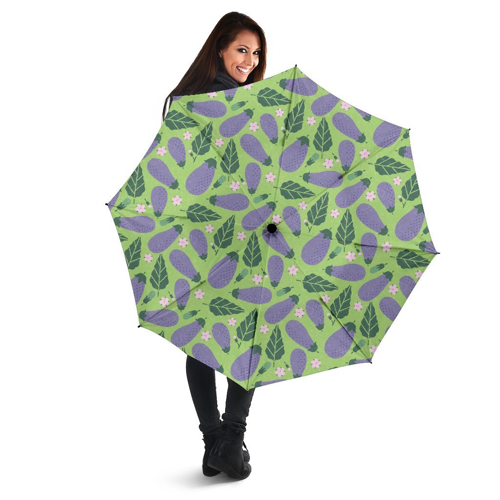 Eggplant Cute Pattern Print Automatic Foldable Umbrella-grizzshop