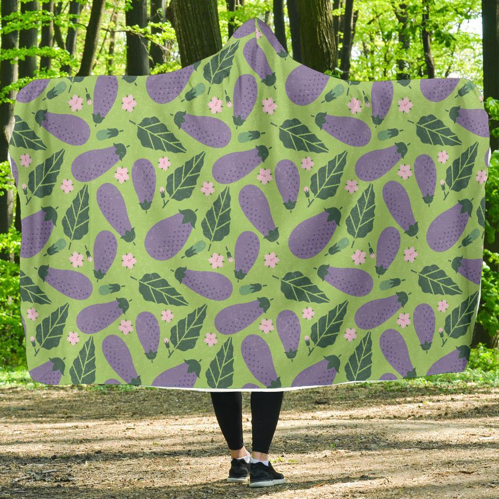 Eggplant Cute Pattern Print Hooded Blanket-grizzshop