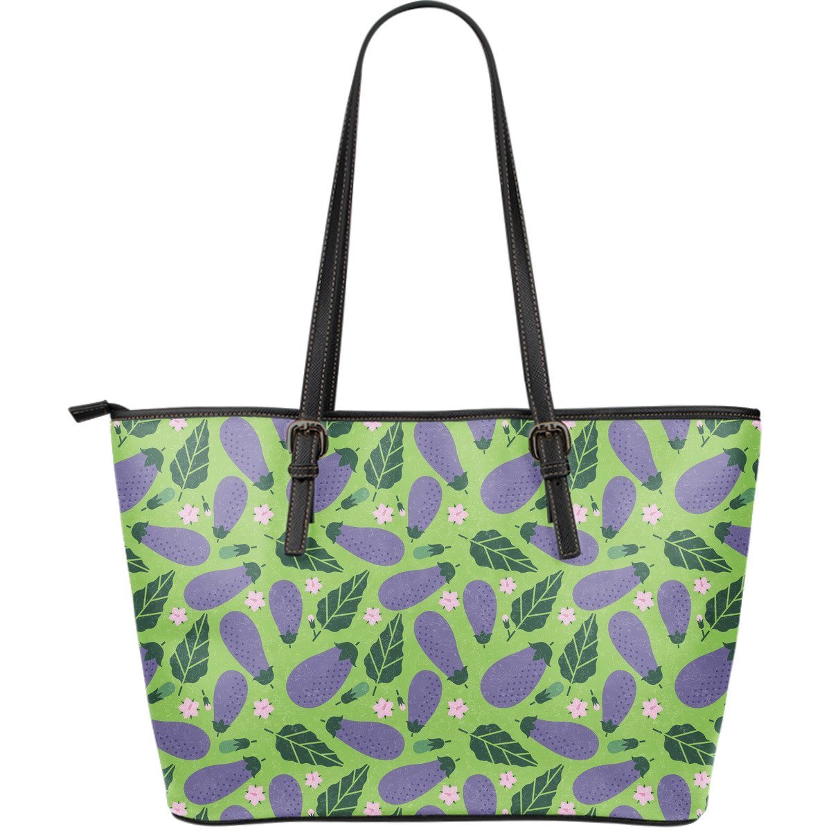 Eggplant Cute Pattern Print Leather Tote Bag-grizzshop