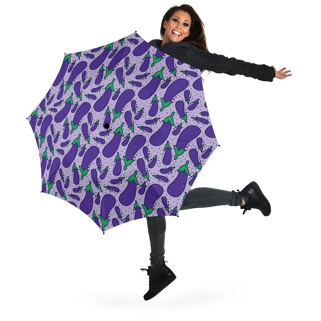 Eggplant Cute Print Pattern Automatic Foldable Umbrella-grizzshop