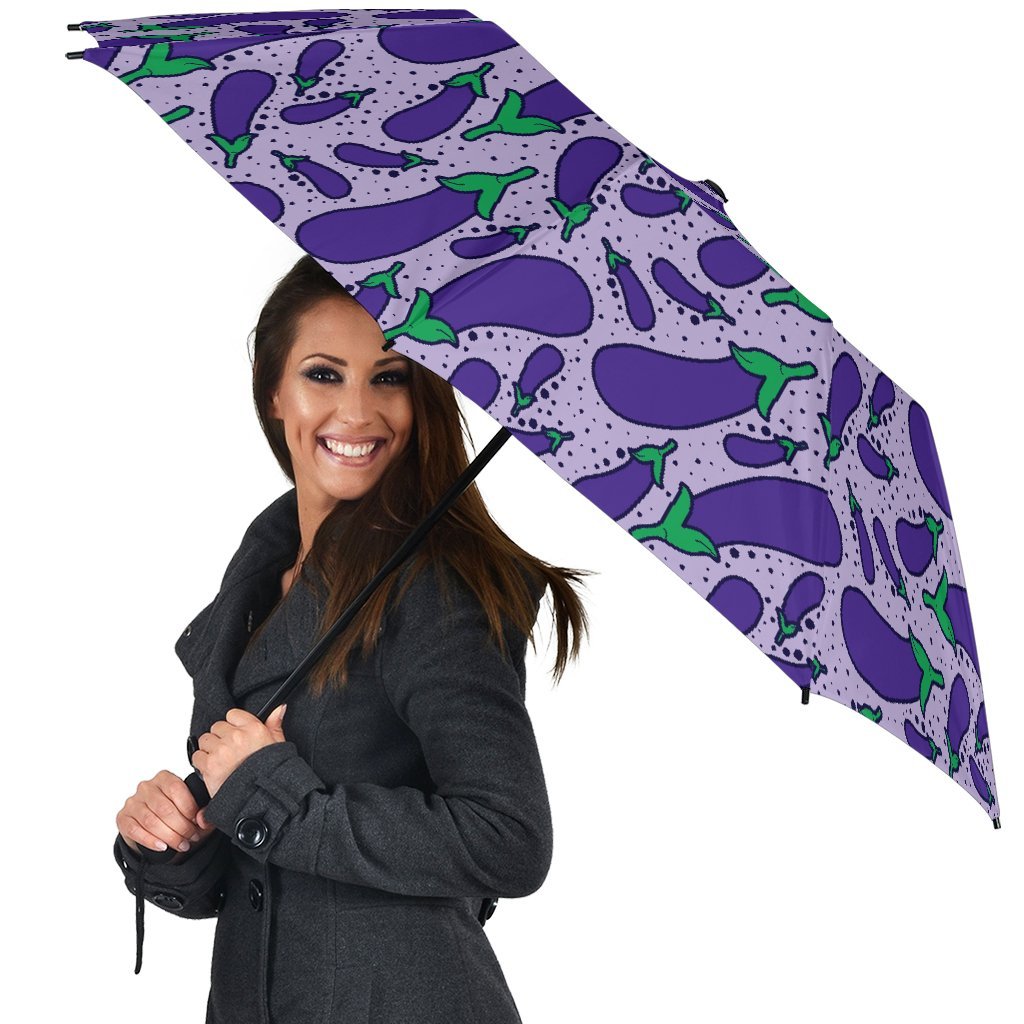 Eggplant Cute Print Pattern Automatic Foldable Umbrella-grizzshop