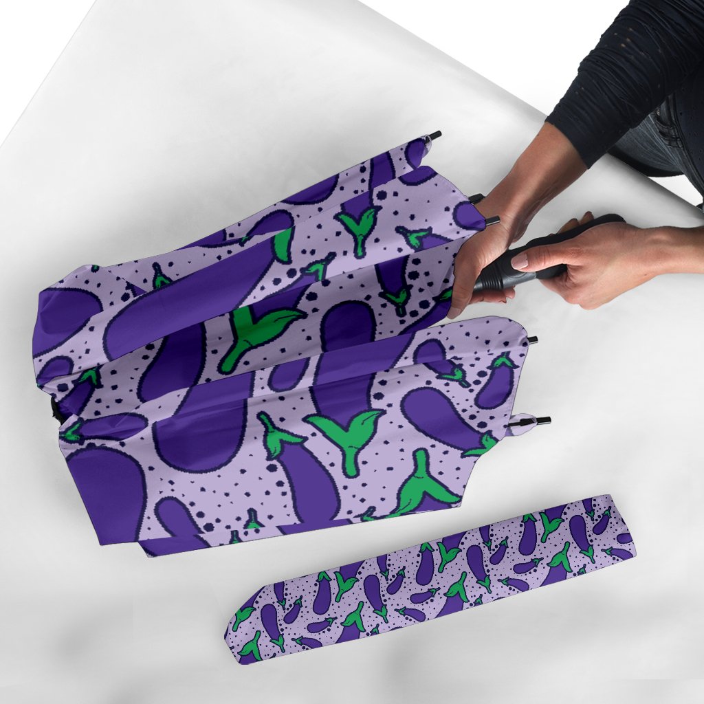 Eggplant Cute Print Pattern Automatic Foldable Umbrella-grizzshop