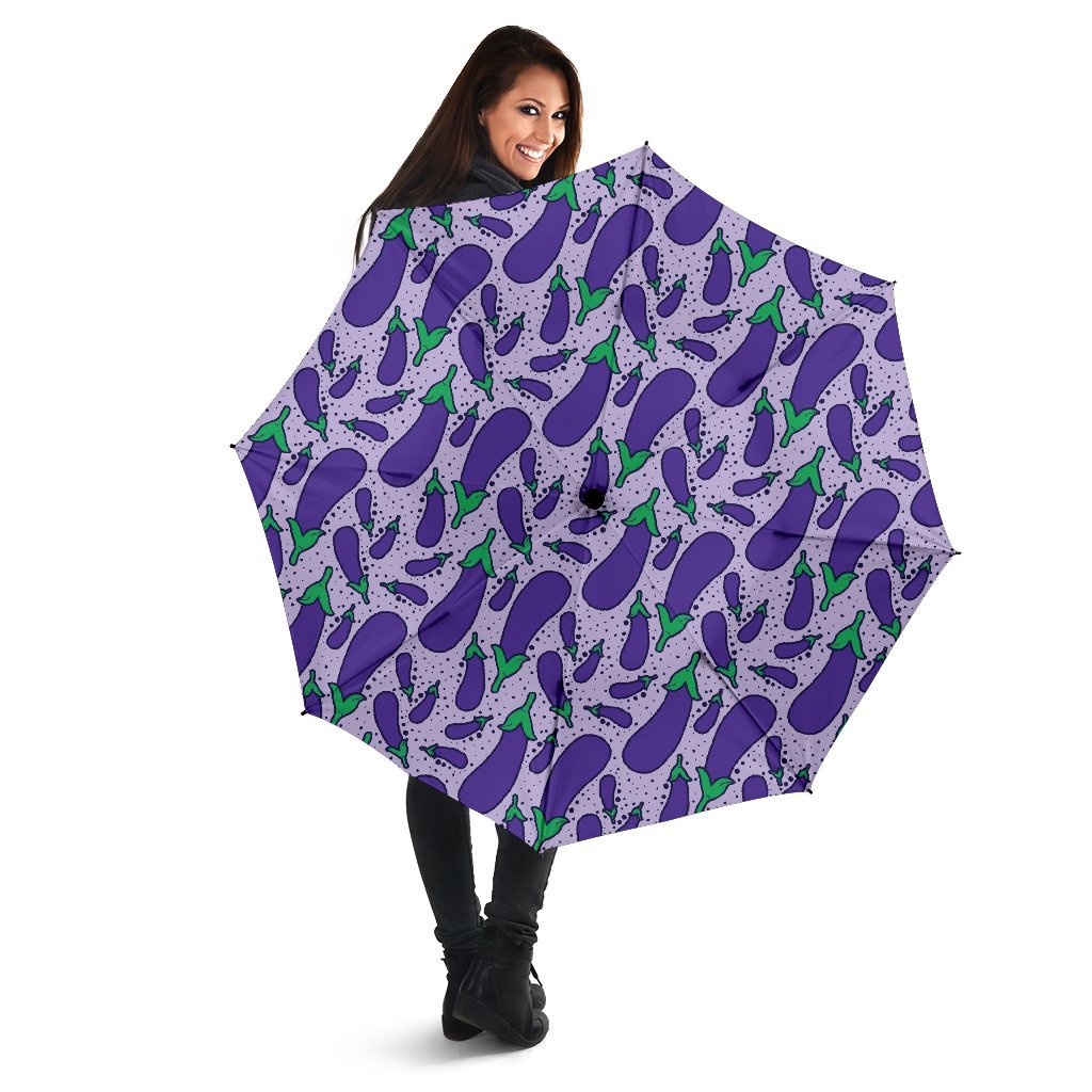 Eggplant Cute Print Pattern Automatic Foldable Umbrella-grizzshop