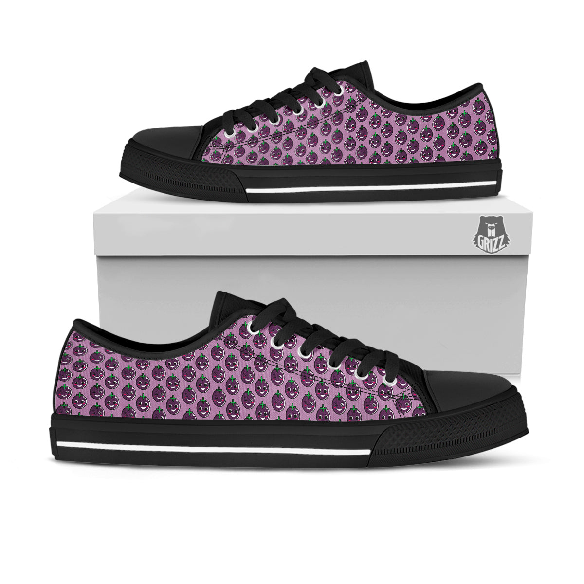 Eggplant Cute Print Pattern Black Low Top Shoes-grizzshop