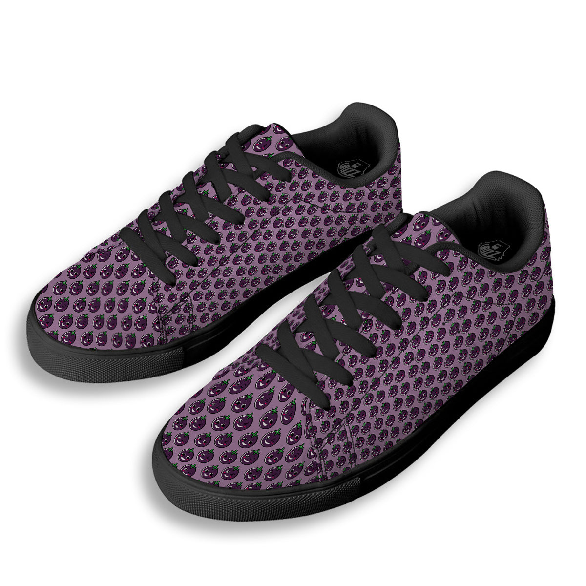Eggplant Cute Print Pattern Black Low Top Sneakers-grizzshop