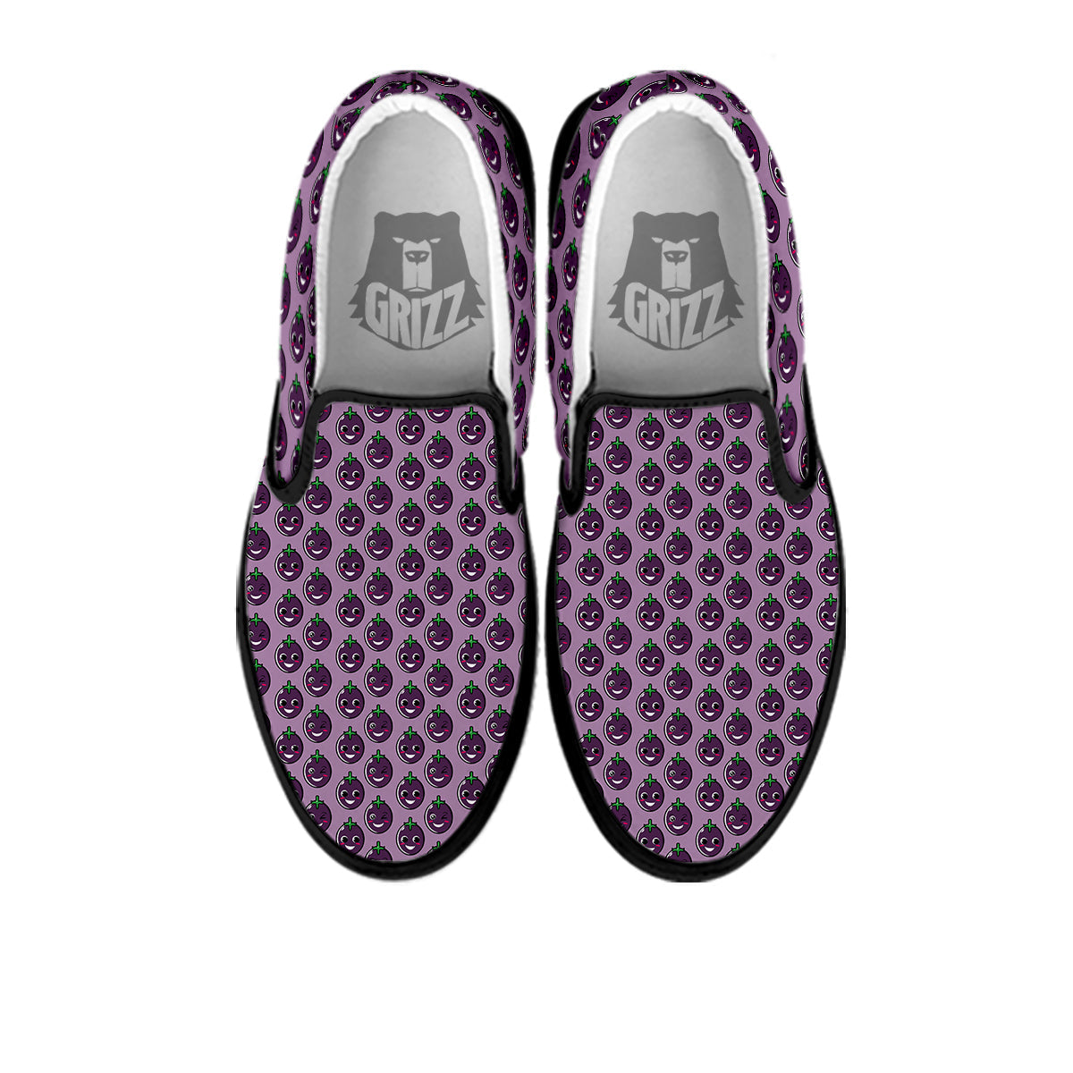 Eggplant Cute Print Pattern Black Slip On Shoes-grizzshop