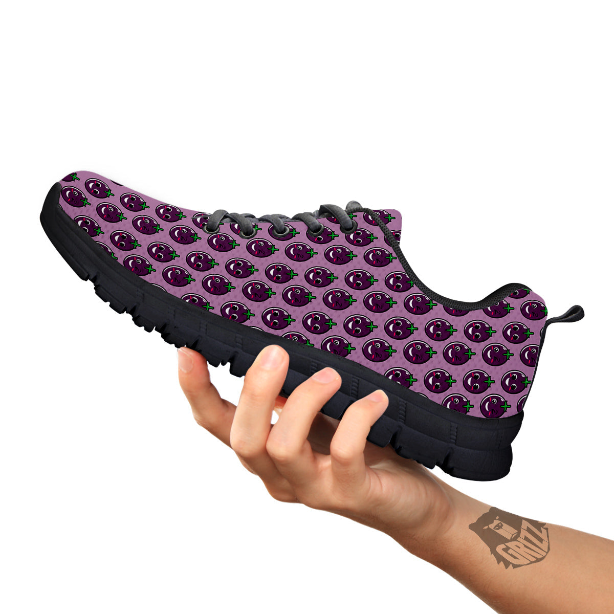 Eggplant Cute Print Pattern Black Sneaker-grizzshop