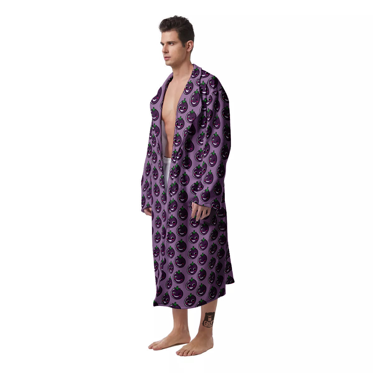 Eggplant Cute Print Pattern Men's Robe-grizzshop