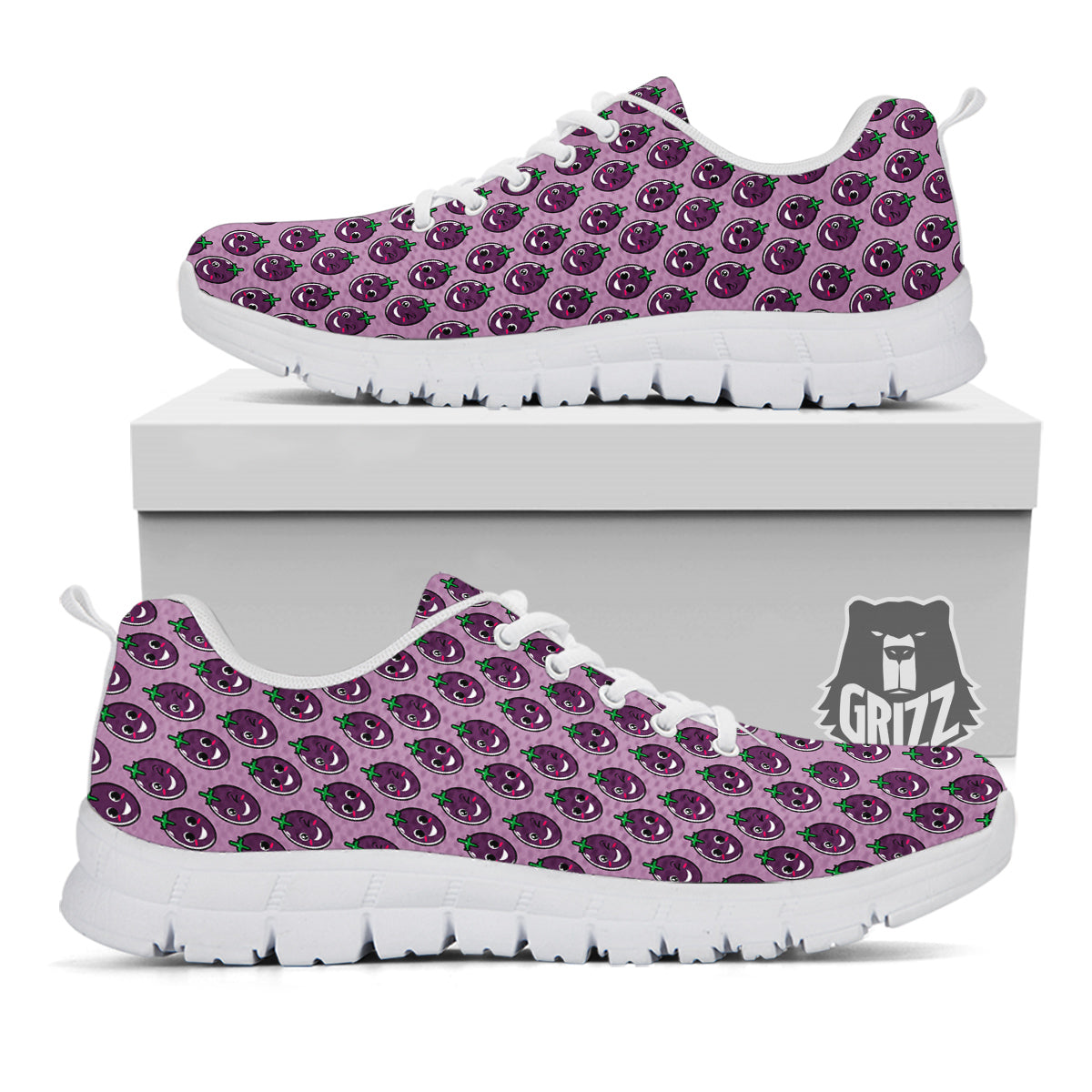 Eggplant Cute Print Pattern White Sneaker-grizzshop