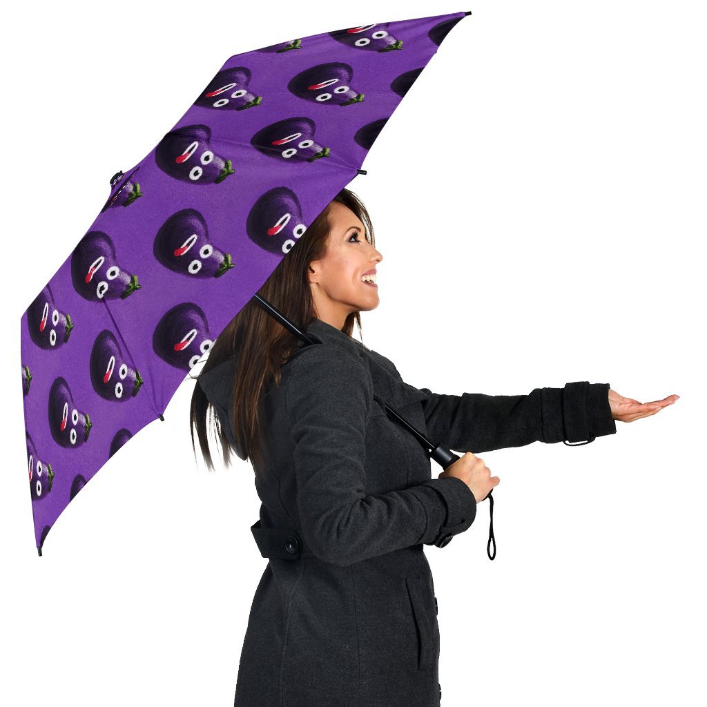 Eggplant Funny Pattern Print Automatic Foldable Umbrella-grizzshop
