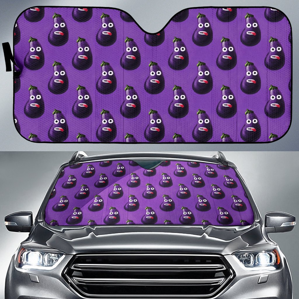 Eggplant Funny Pattern Print Car Sun Shade-grizzshop