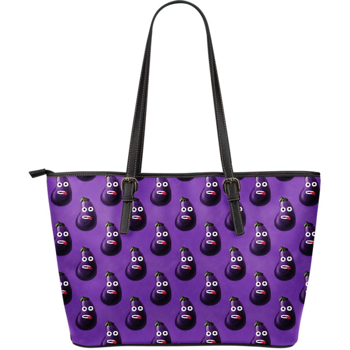 Eggplant Funny Pattern Print Leather Tote Bag-grizzshop