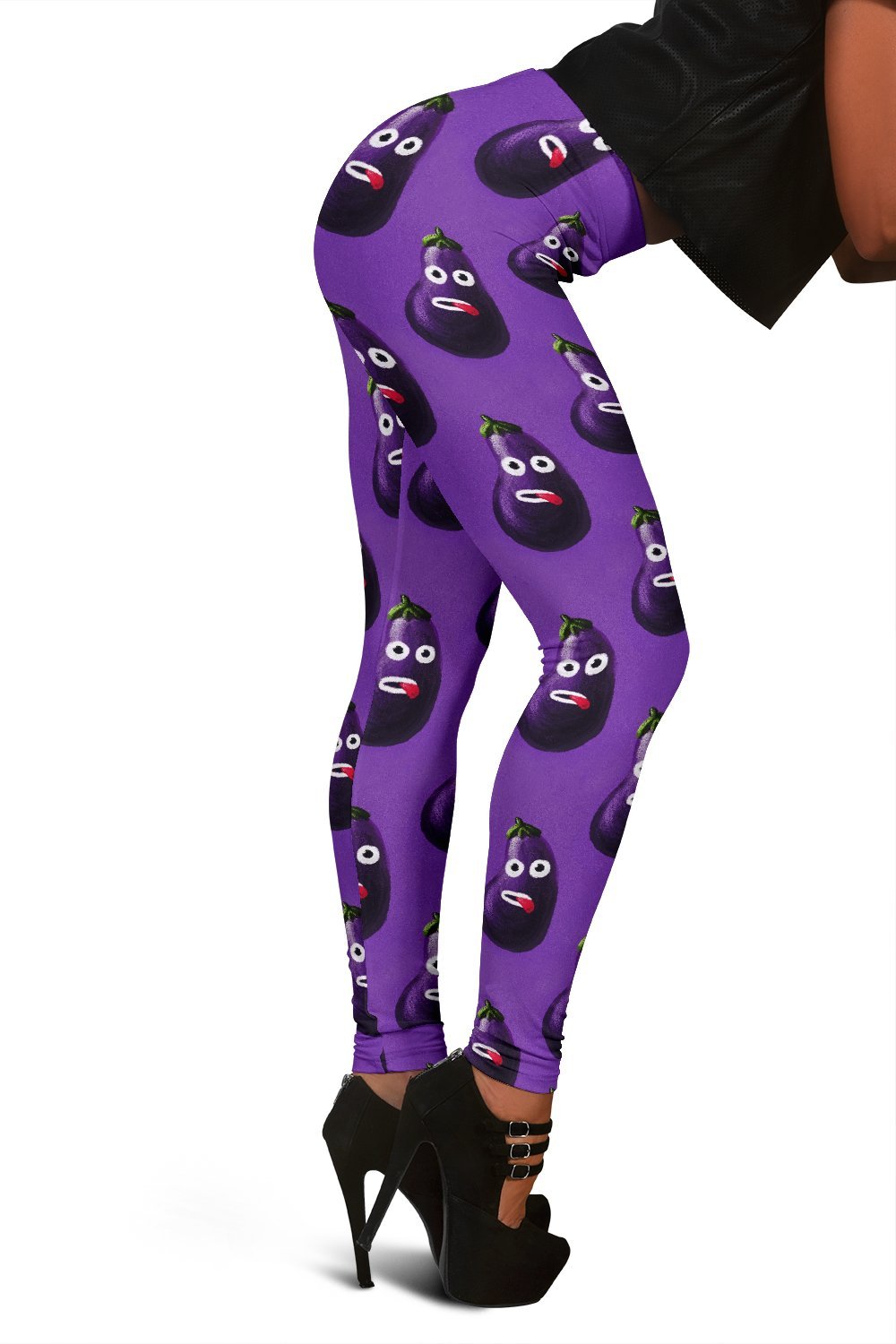 Eggplant Funny Pattern Print Women Leggings-grizzshop