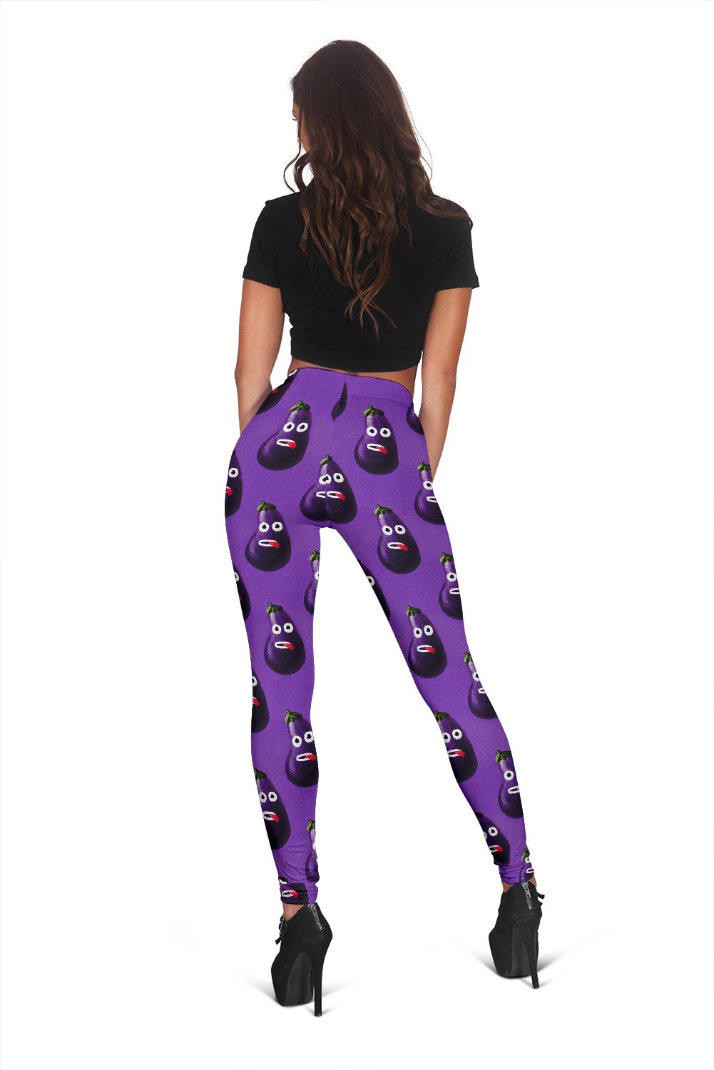 Eggplant Funny Pattern Print Women Leggings-grizzshop