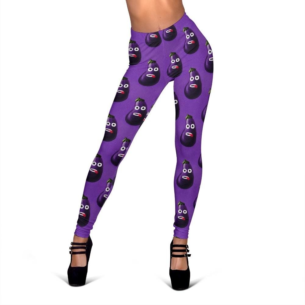 Eggplant Funny Pattern Print Women Leggings-grizzshop