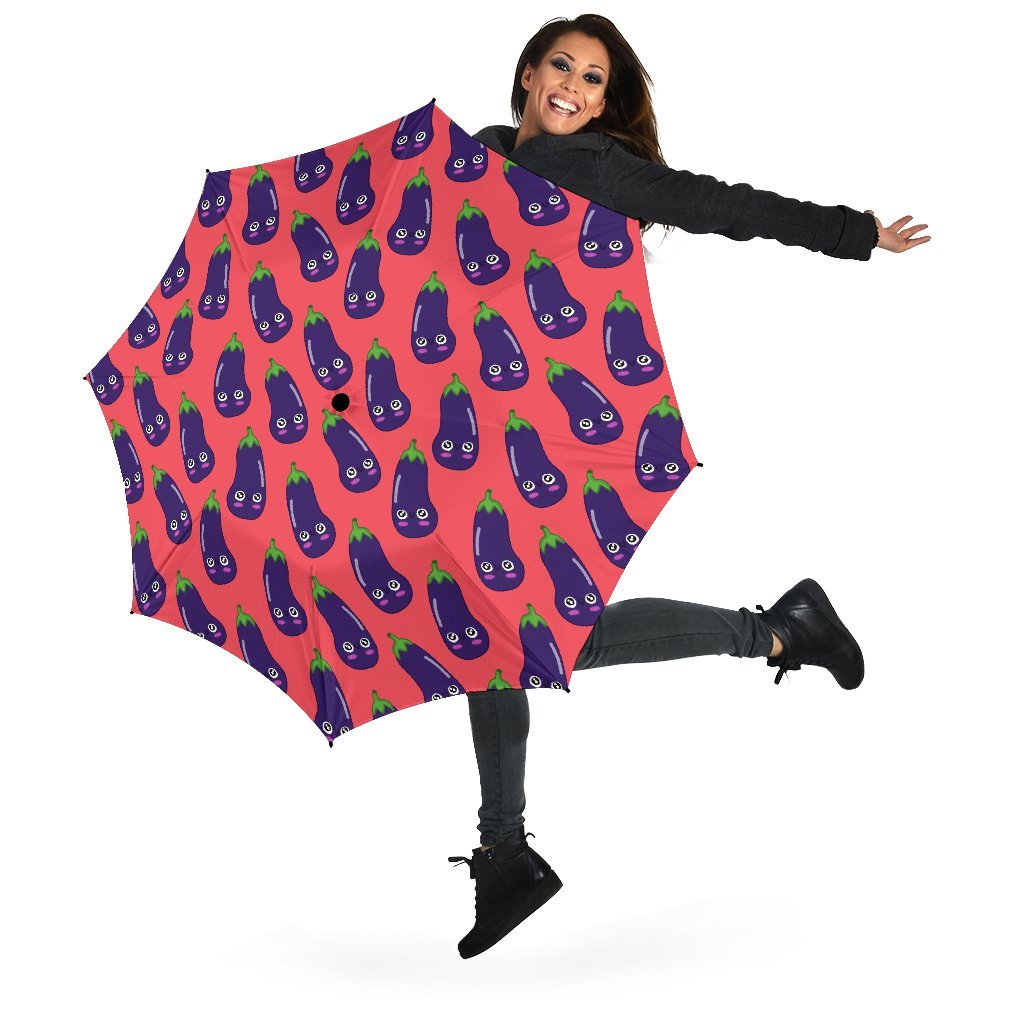 Eggplant Funny Print Pattern Automatic Foldable Umbrella-grizzshop