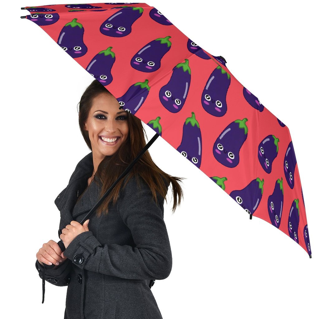 Eggplant Funny Print Pattern Automatic Foldable Umbrella-grizzshop
