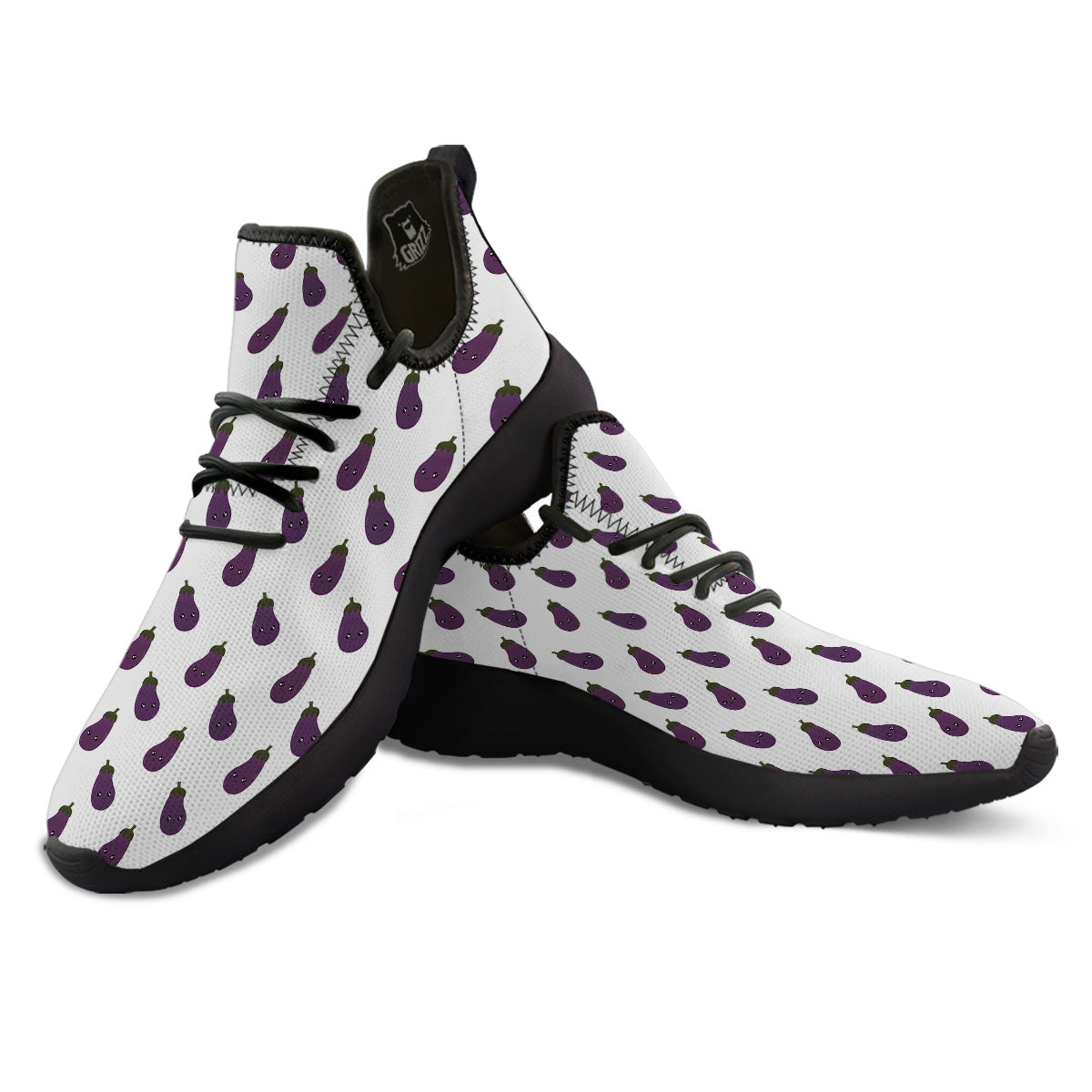 Eggplant Funny Print Pattern Black Athletic Shoes-grizzshop