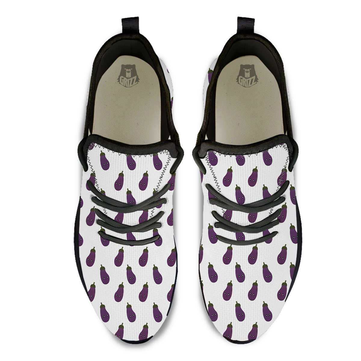 Eggplant Funny Print Pattern Black Athletic Shoes-grizzshop