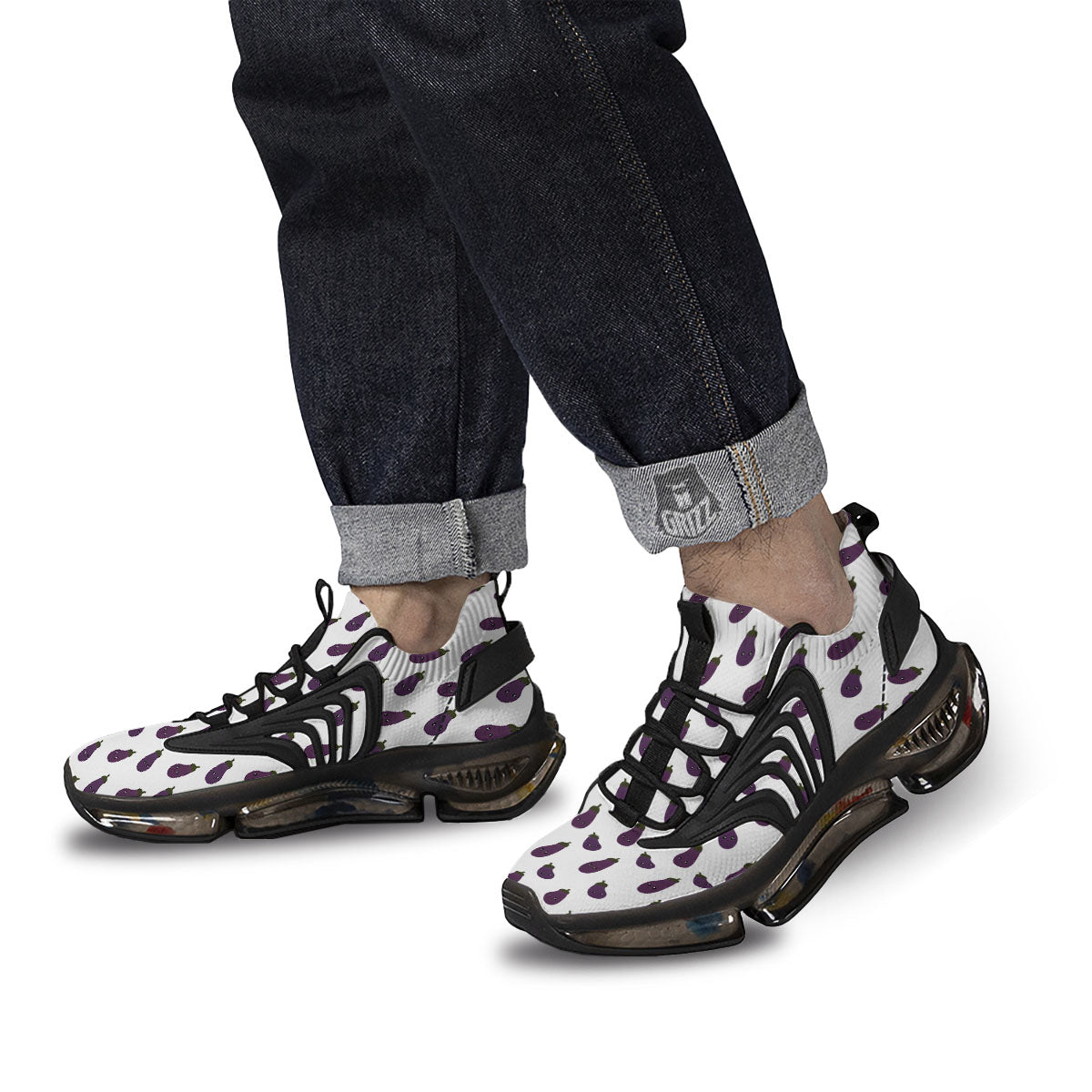 Eggplant Funny Print Pattern Black Gym Shoes-grizzshop