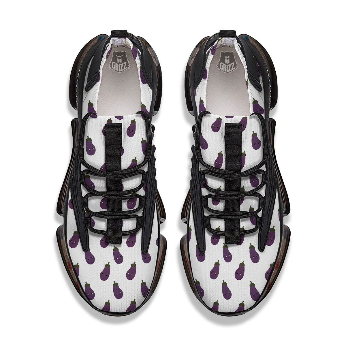 Eggplant Funny Print Pattern Black Gym Shoes-grizzshop