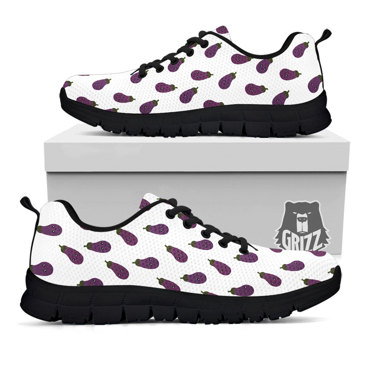 Eggplant Funny Print Pattern Black Sneaker-grizzshop