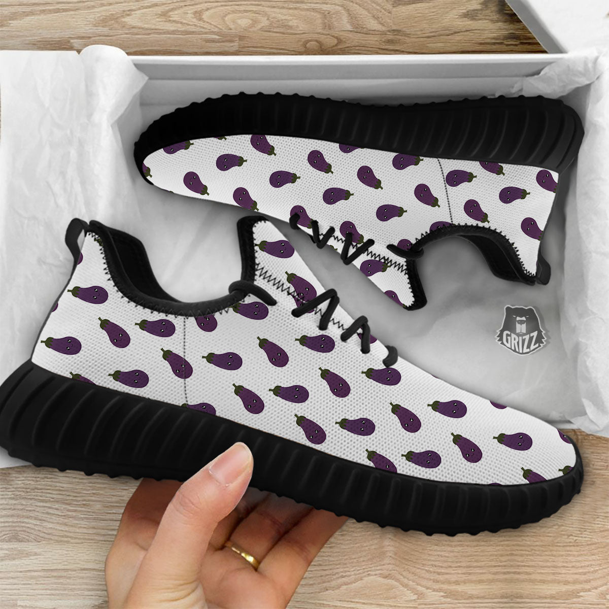 Eggplant Funny Print Pattern Black Walking Shoes-grizzshop