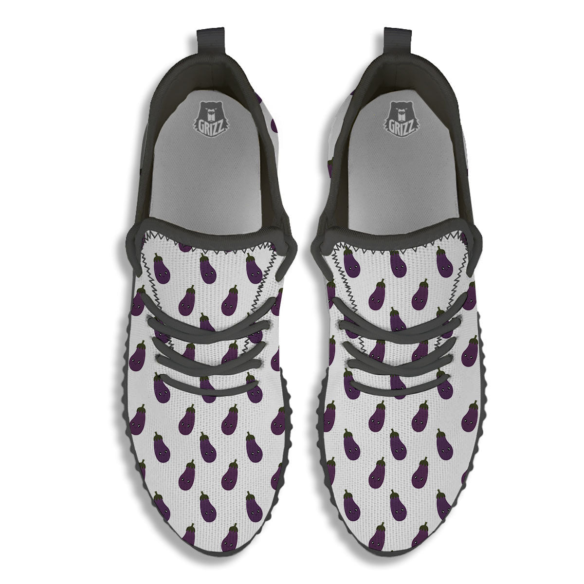 Eggplant Funny Print Pattern Black Walking Shoes-grizzshop