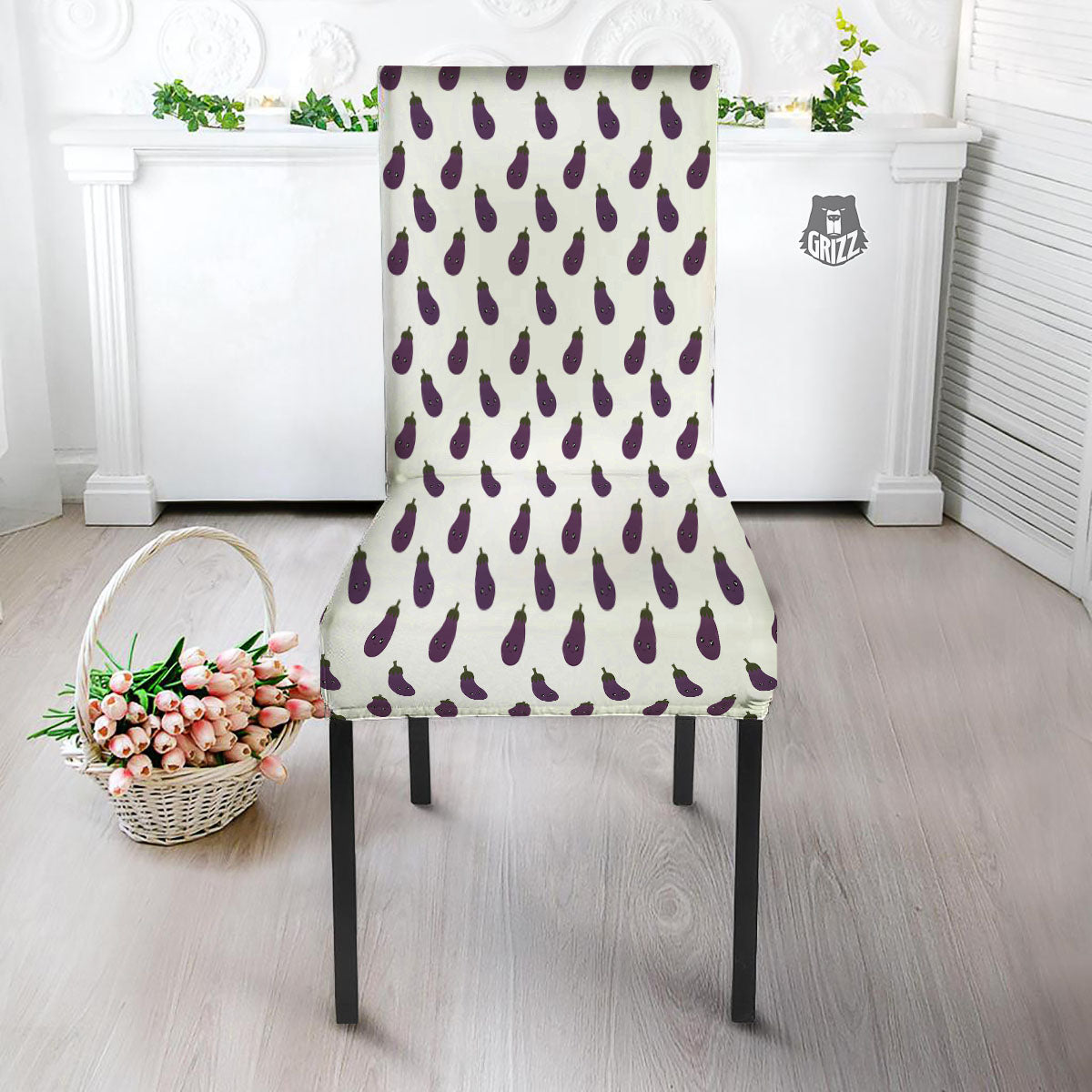 Eggplant Funny Print Pattern Dining Chair Slipcover-grizzshop