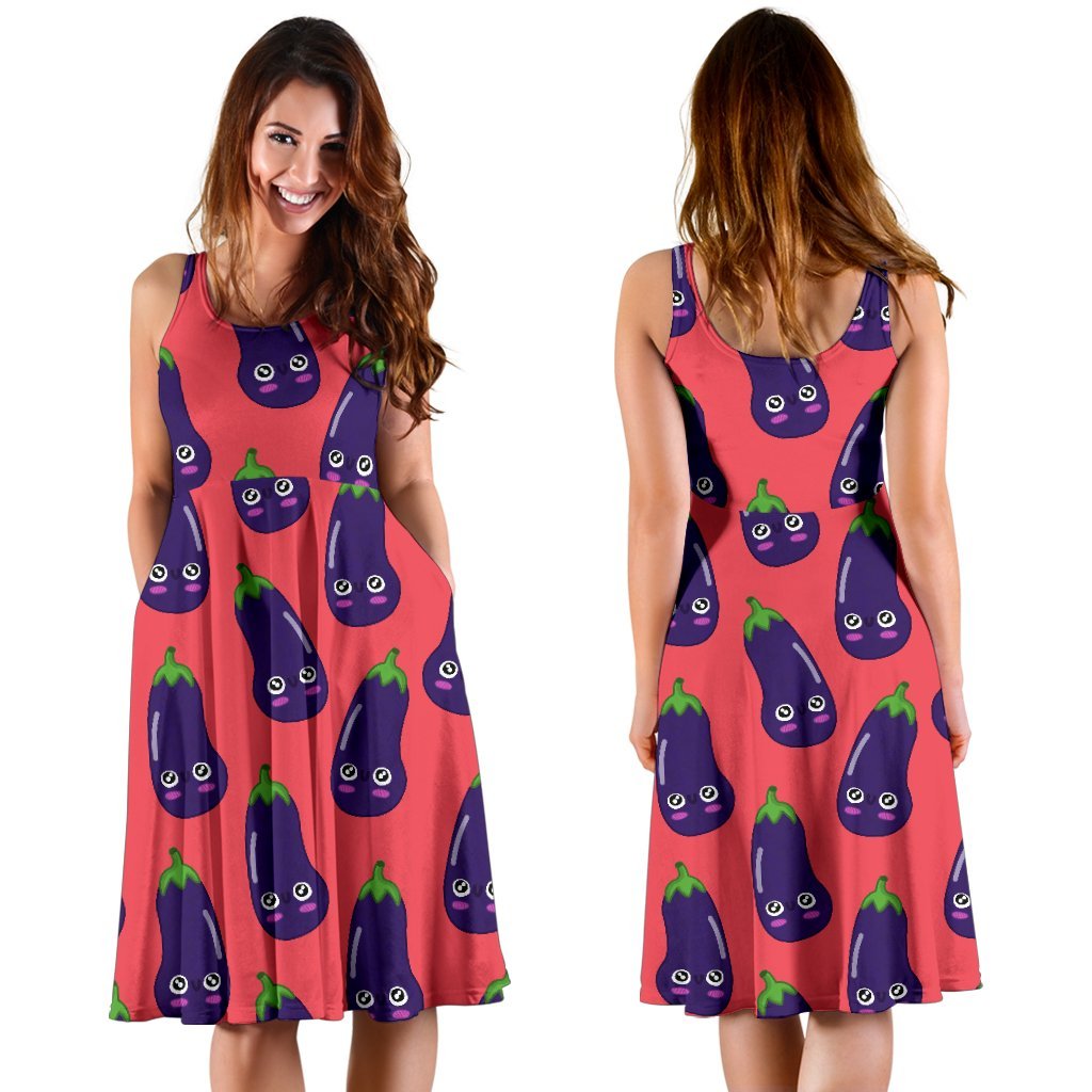 Eggplant Funny Print Pattern Dress-grizzshop