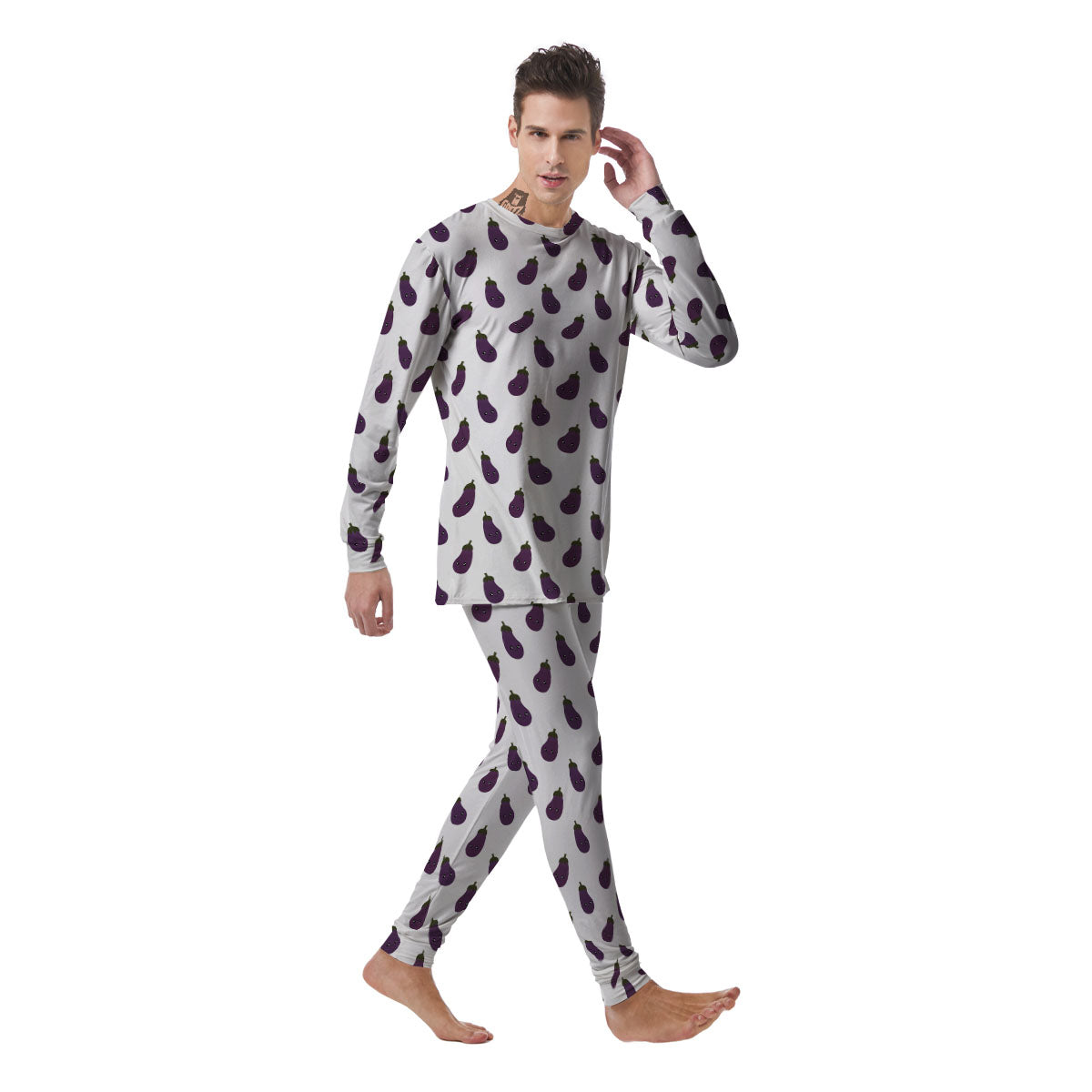 Eggplant Funny Print Pattern Men's Pajamas-grizzshop