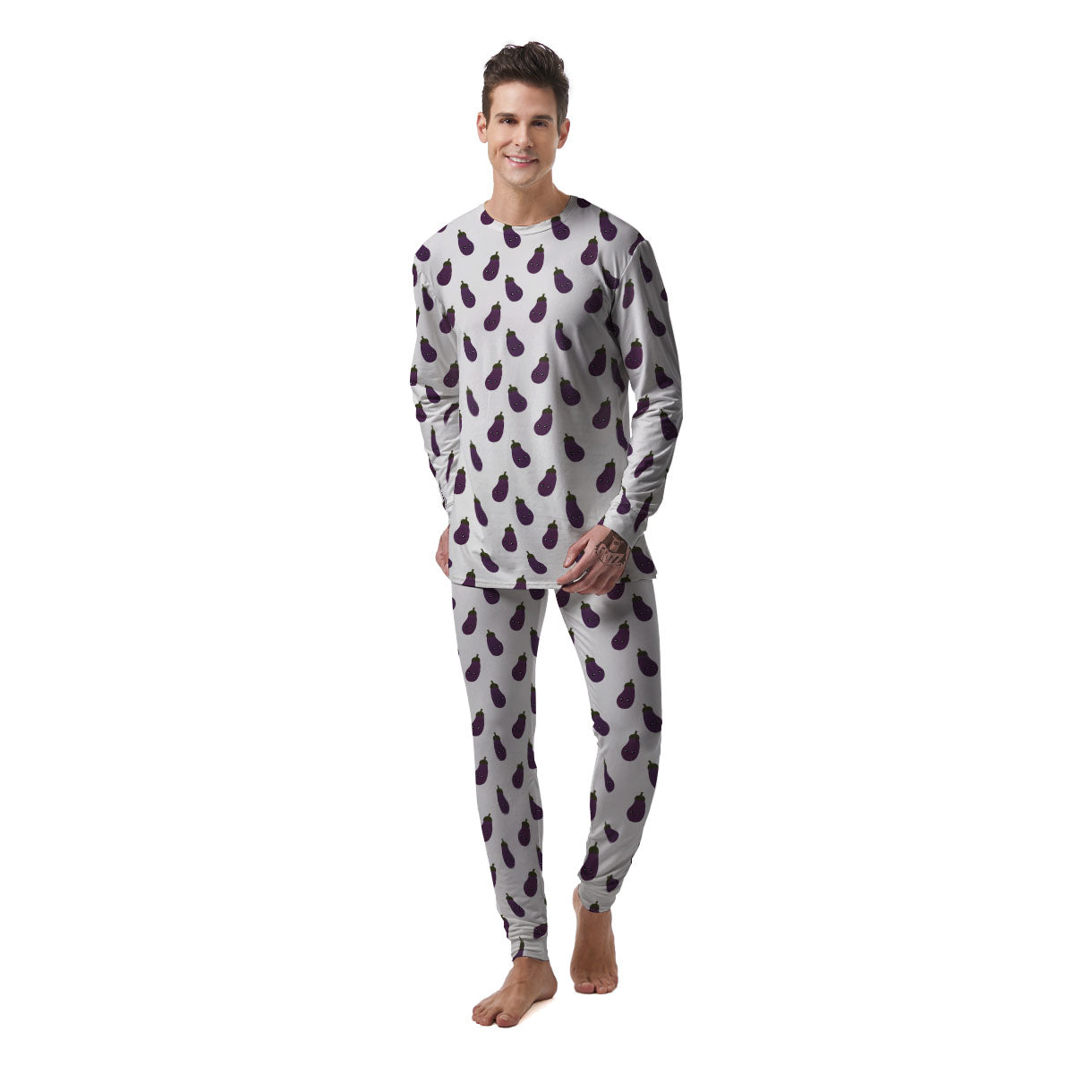 Eggplant Funny Print Pattern Men's Pajamas-grizzshop