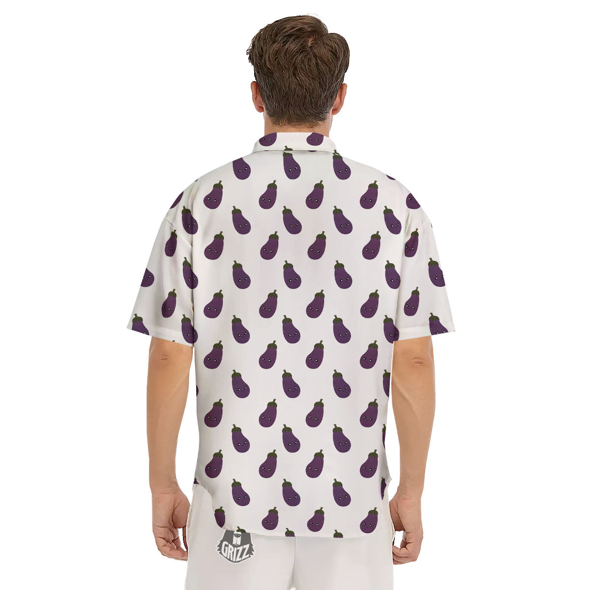Eggplant Funny Print Pattern Men's Short Sleeve Shirts-grizzshop