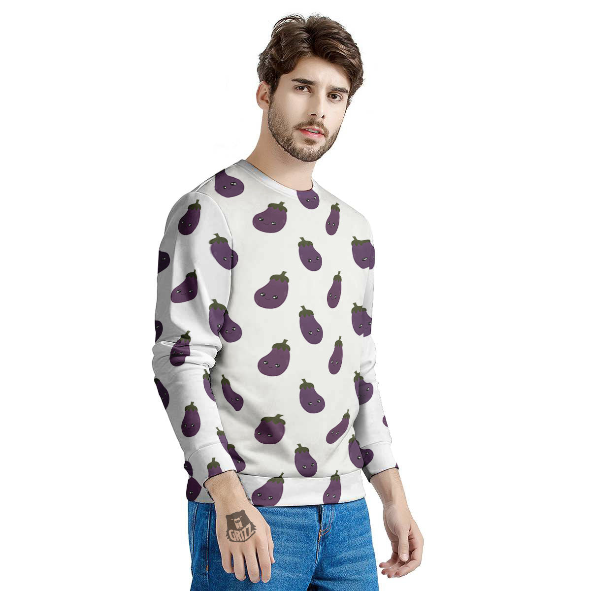Eggplant Funny Print Pattern Men's Sweatshirt-grizzshop