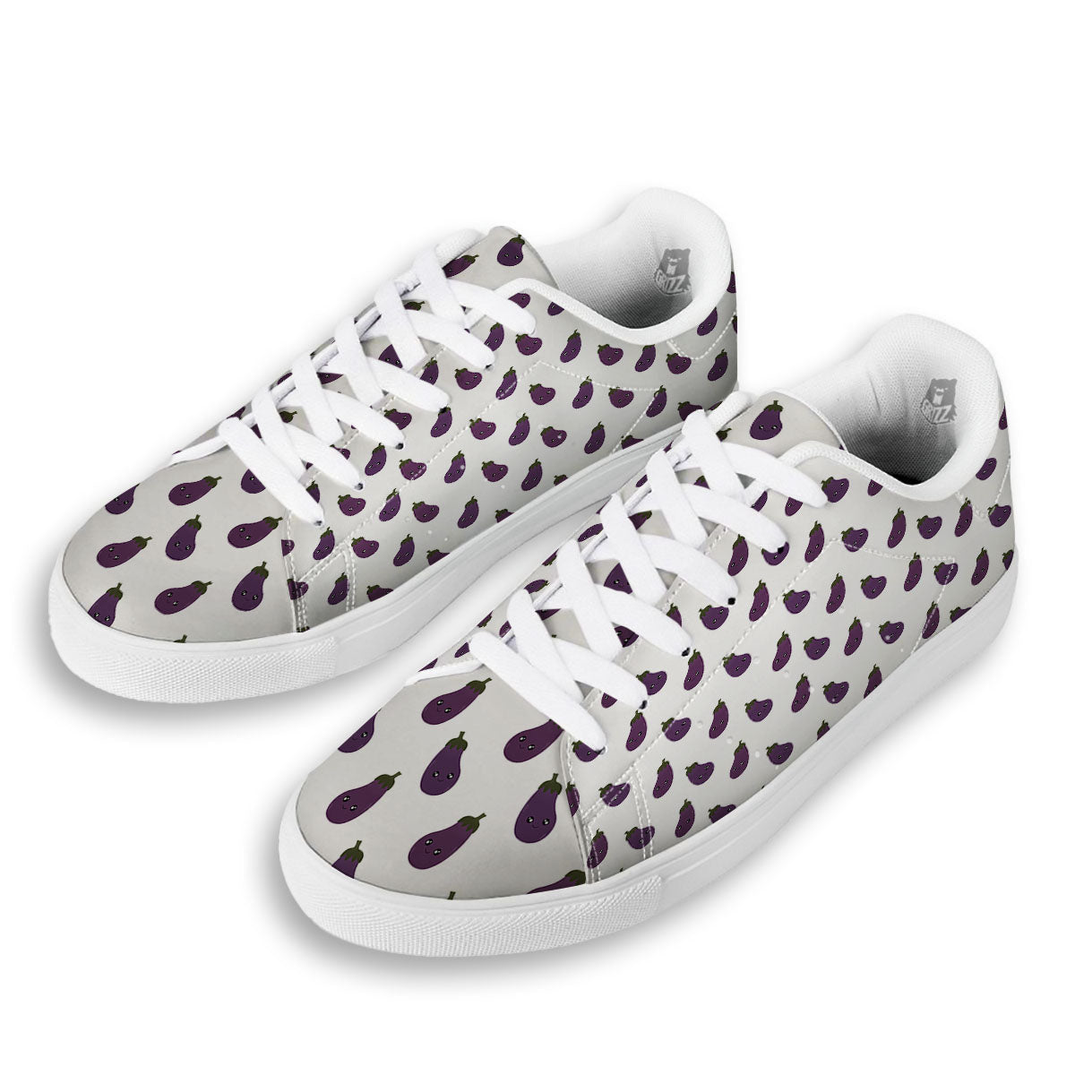 Eggplant Funny Print Pattern White Low Top Sneakers-grizzshop