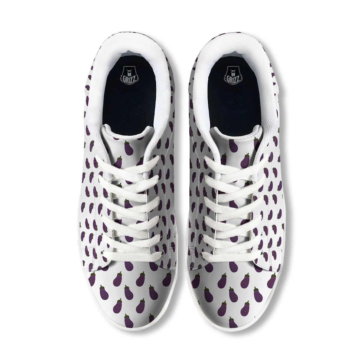 Eggplant Funny Print Pattern White Low Top Sneakers-grizzshop