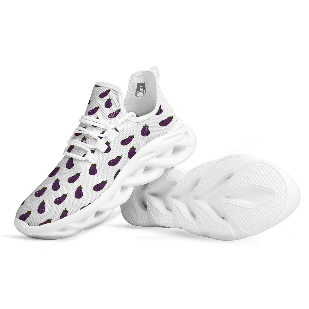 Eggplant Funny Print Pattern White Running Shoes-grizzshop