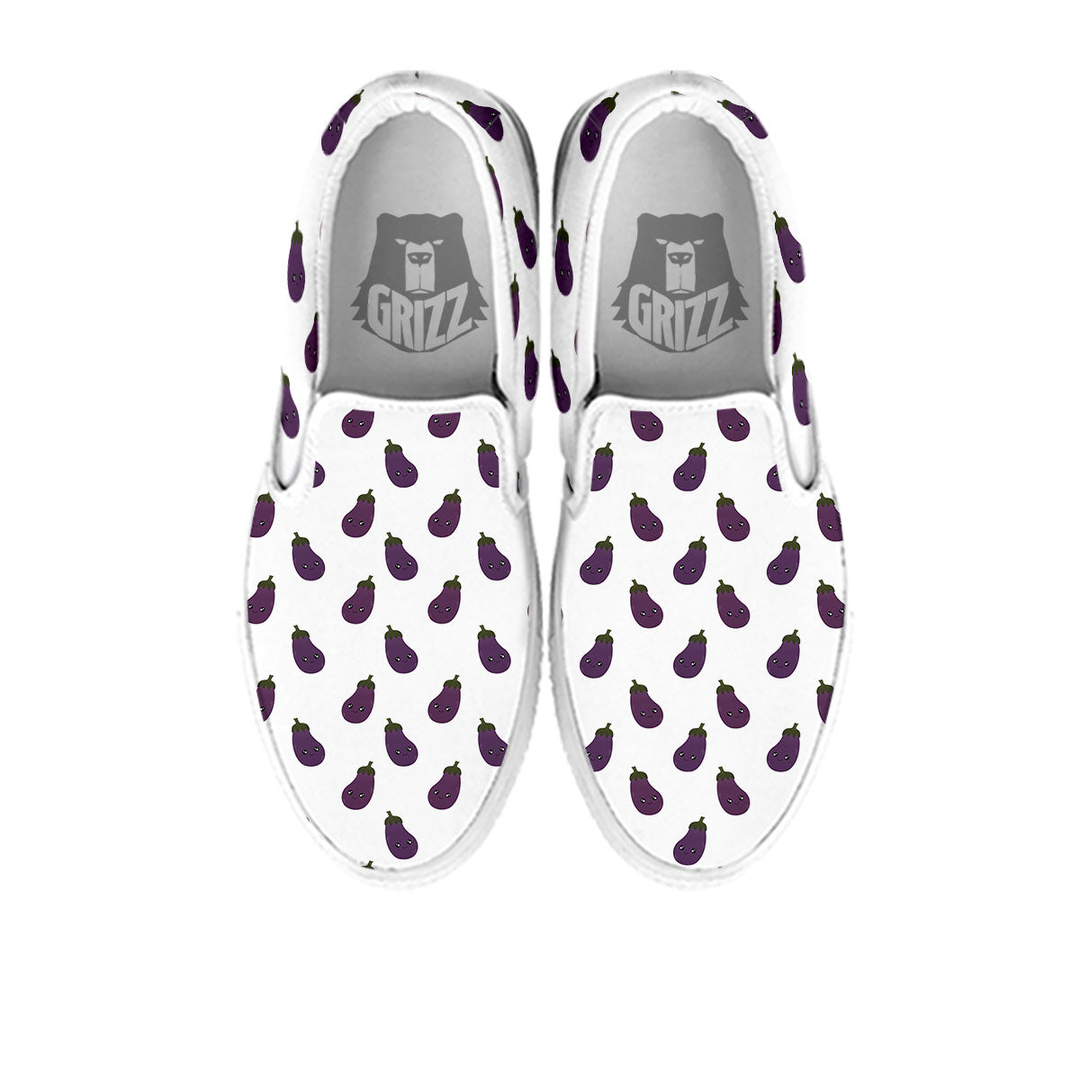 Eggplant Funny Print Pattern White Slip On Shoes-grizzshop